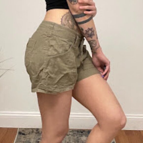 Patagonia Button Fly Linen Chino Shorts Drawstring Waist Size 6 Olive Green - Picture 11 of 12